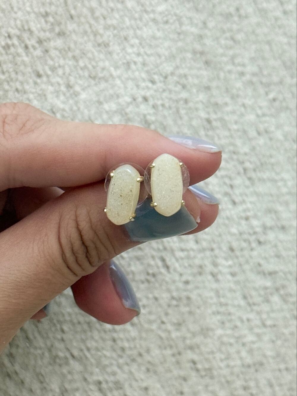 Kendra Scott Betty Stud Earrings Gold Tone Sparkly Drusy Stone